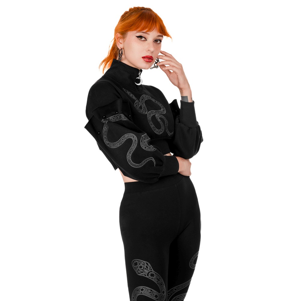 Restyle - Cathedral Snake Crop Sweater - Black